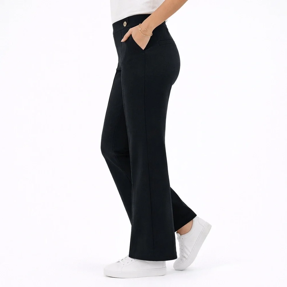 Michael Kors Black Flare Pants M Stretch Dress Pants Gold Button